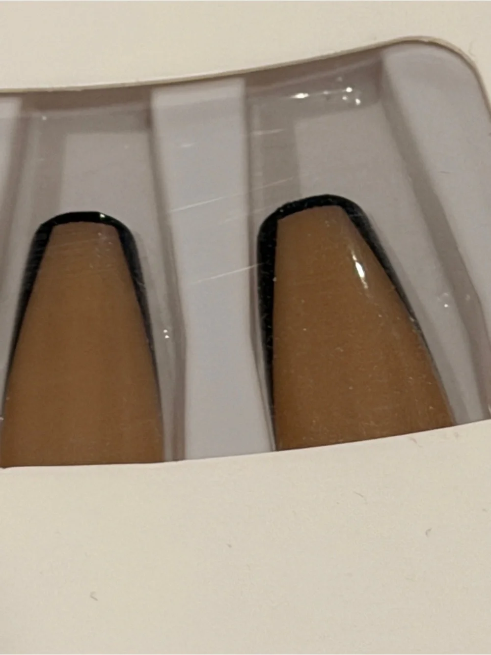 Black French Tip Coffin Press On Nails | Minimalist Glossy Nude Nail Set